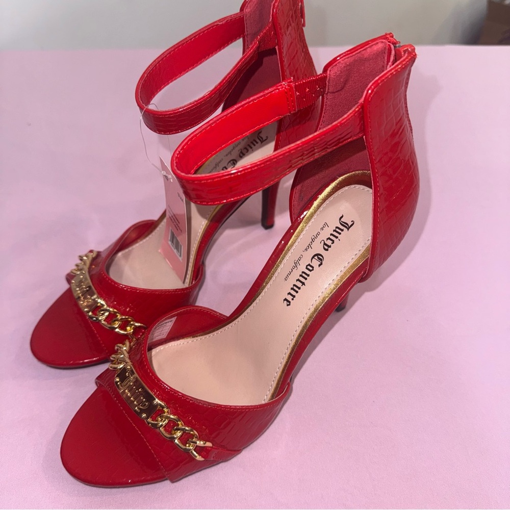 Juicy Couture Maia Red gold crocodile print stiletto sandal sz 9.5 New With Tags